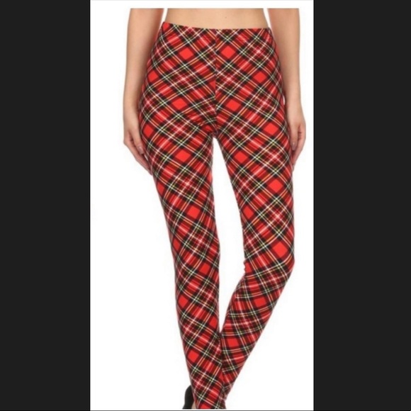 Red Plaid Skinny printed Leggings - Picture 2 of 7